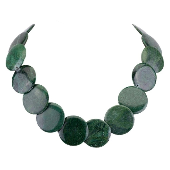 unknown Jewelry - Vintage Malachite Stone Disk Necklace 18"